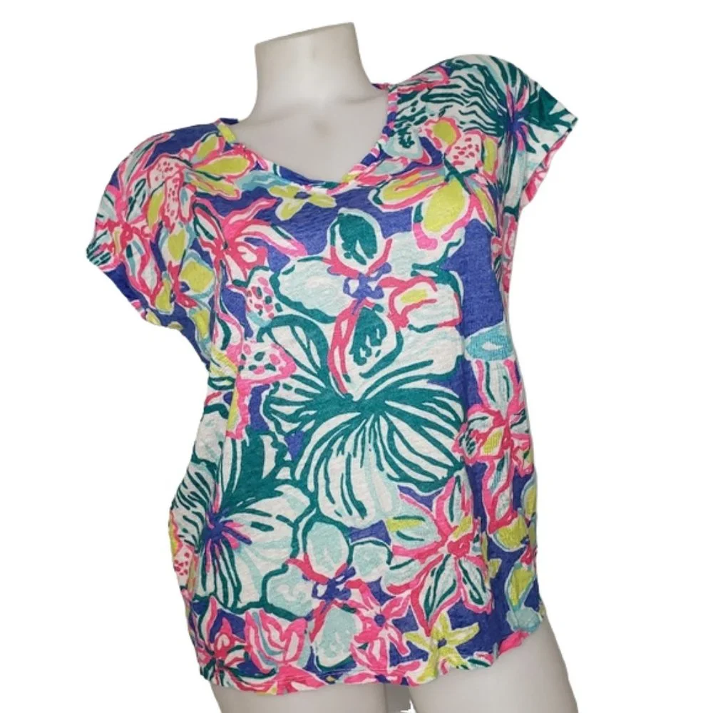 LILLY PULITZER SHORT SLEEVE LINEN T SHIRT SIZE XXS - Picture 1 of 6